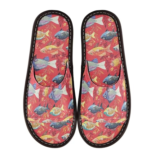 KLL Bathroom Shower Slippers Indoor Outdoor Ultralight Lightweight Bedroom Shoes for Party Travel Guests 10.5-11 Cute Snapper Fishes