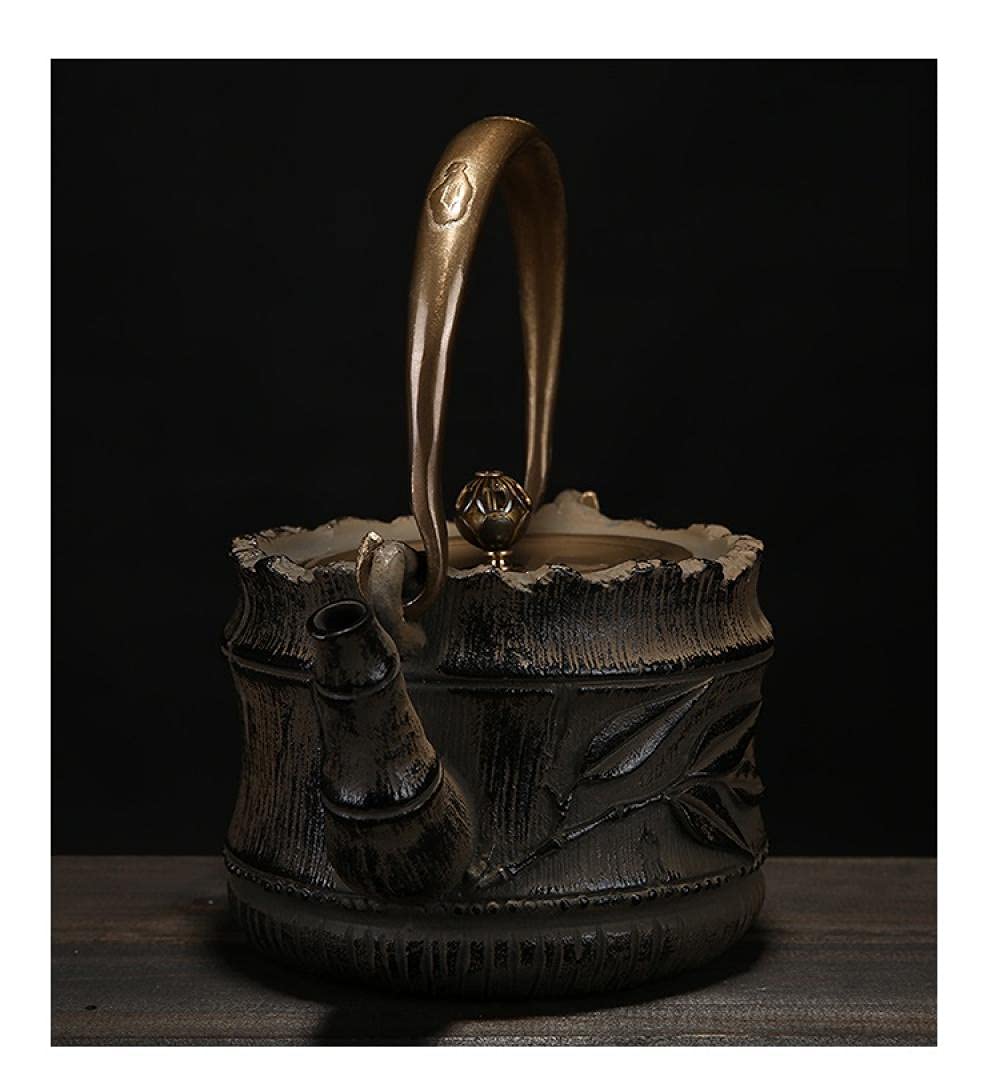 Exquisiter Wasserkocher Gusseisen-Teekannen-Set, japanische Teekanne, Tetsubin-Wasserkocher, Getränke-Kungfu-Werkzeuge, Edelstahl-Sieb, Bambus-Gelenk-Teekessel, 1 2 l, wie abgebildet