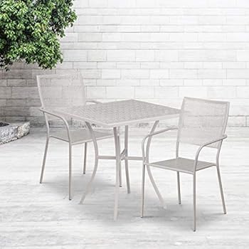 Alternative view of Flash Furniture Commercial Grade 28" Square Light Gray Indoor-Outdoor Steel Patio Table Set with 2 Square Back Chairs