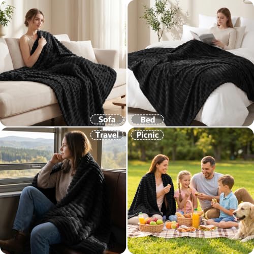CozyLux Manta Negra para Sofá, Forro Polar Acanalado, 50 x 60 Pulgadas miniatura 6