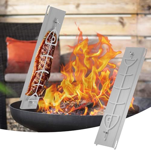 wowspeed Flammlachsbrett Edelstahl, Flammlachsbrett für Feuerschale und Kugelgrill, 52 x 11.5 cm, 180° drehbar & 5 rutschfeste Kippwinkel, Lachsbretter zum Grillen Feuerschale
