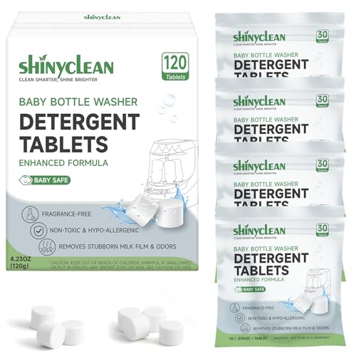 Image of Shinyclean 120PCS Baby Bottle Washer Tablets for Momcozy & Baby Brezza Pro, Natural Enzyme Detergent,Deep Cleaning, Chlorine & Fragrance Free, No Residue, Universal Fit All Bottle Washers Machines