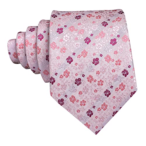 Image of Barry.Wang Flower Ties for Men Silk Woven Floral Tie Sets Necktie Handkerchief Cufflinks Wedding Party