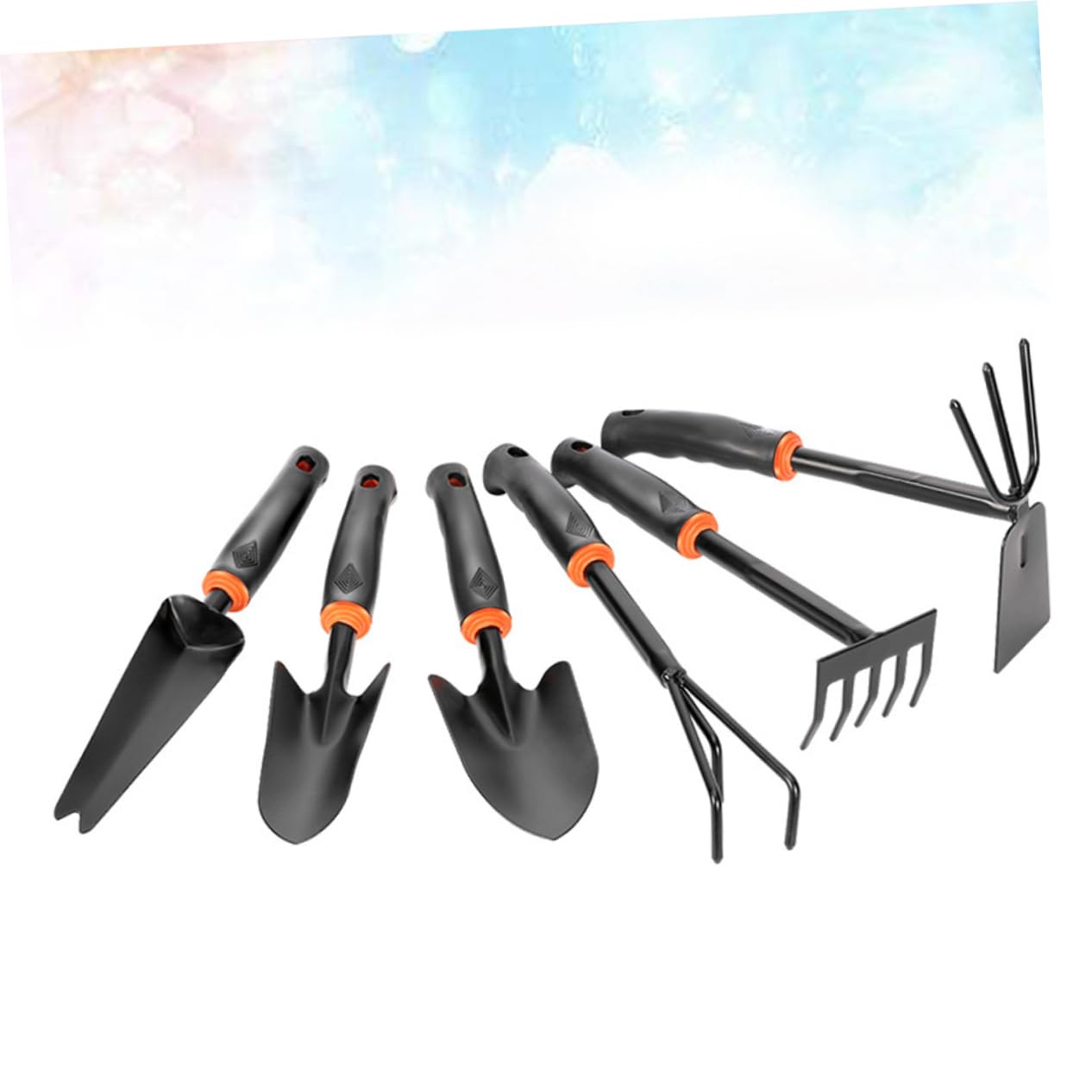 Yardwe Set Di Attrezzi Da Giardino in Ferro 6 in 1 Pala Rastrello E Per Giardinaggio Domestico Nero E Arancione