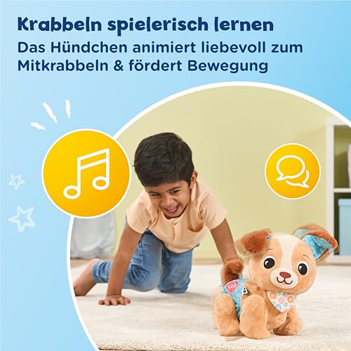 Vtech Krabbel-mit-Mir-Hündchen – Interaktives Plüschtier, das alleine krabbelt, spricht, singt und Geräusche abspielt – Für Kinder von 9-36 Monaten