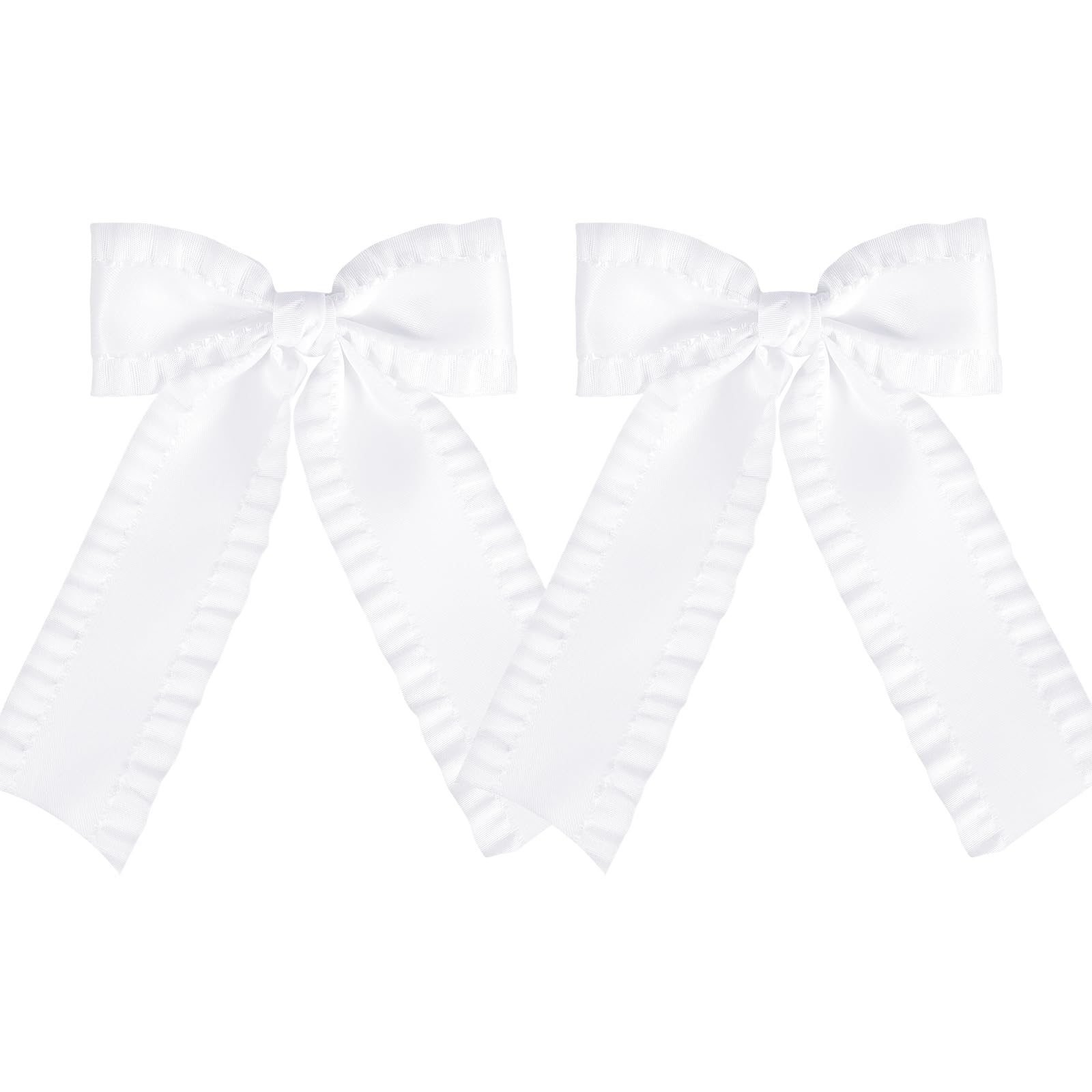 Boutique Hair Bow Clips 4in White Ruffle Ribbon Bow Alligator Barrettes Hairpins with Long Tail for Toddler Teens Flower Girls Wedding Pageant