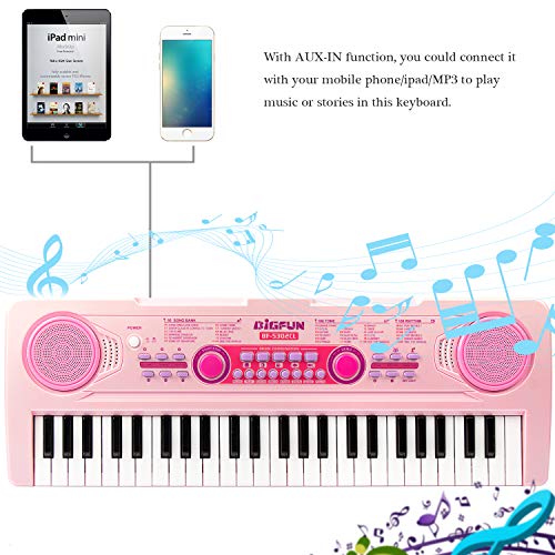 aPerfectLife Chargable Keyboard Piano, 49 Keys Multi-Function Electronic Kids Piano Keyboard Educational Toy Organ for Beginners and Kids with Charging Function (Pink)