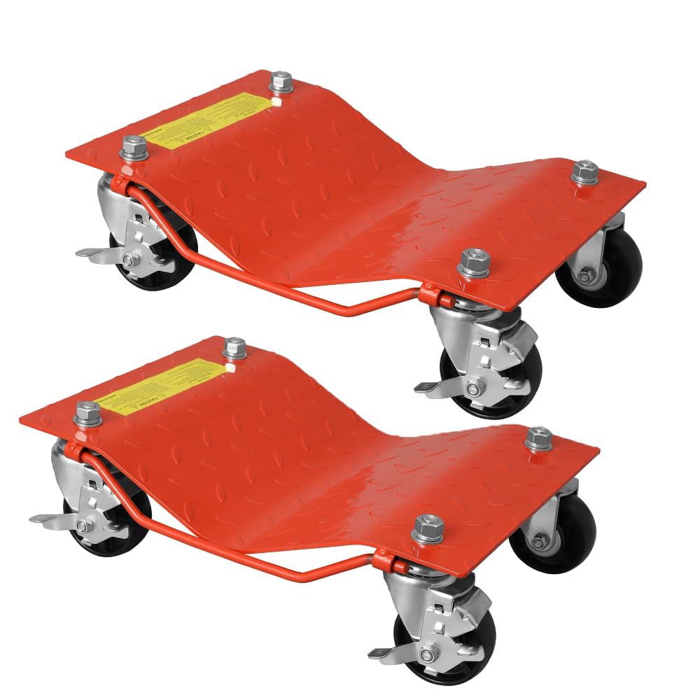Car Wheel Dolly Set of 2, Heavy Duty Steel Tyre Skates 2720kg Capacity, Universal Vehicle Dolly with Lockable Casters,Dolly Car Skate Set for Car, Truck, Garage,Orage