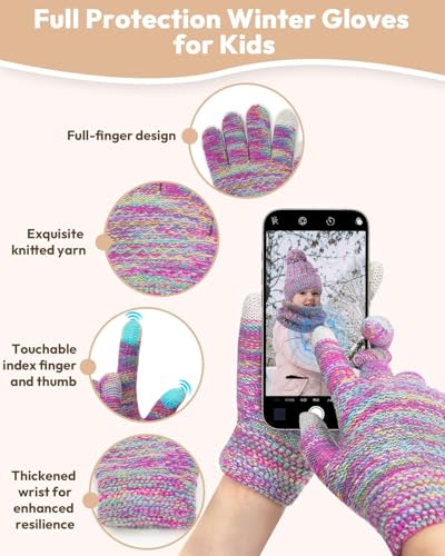 Kids Winter Hat Gloves Scarf Set, Toddler Children Girls Boys Beanie Hat Knitted Mittens & Neck Gaiter Warmer for Kids 3-104