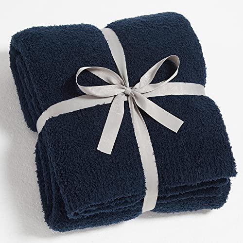 Image of CYMULA Knit Throw Blanket for Couch Navy Blue-Super Soft Lightweight Plush Fuzzy Fluffy Cozy Blankets and Throws for Sofa Bed, 50x60 inches