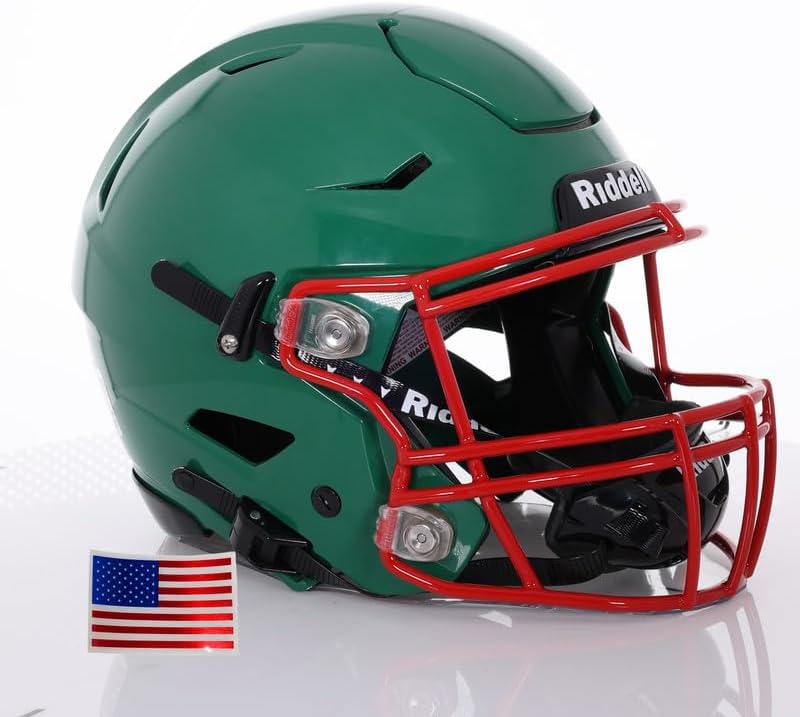 2025 Riddell SpeedFlex Adult w/Scarlet SF-2BD Facemask + US Helmet Flag Decal - Green Gridiron