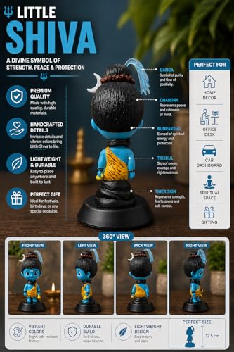 Image of Baby Shiva Idol Murti for Car Dashboard, Home Temple & Office | Mahadev Statue with Trishul | Resin Handcrafted Shiv Ji Murti for Pooja Room Decor, Spiritual Gift & Home Decoration