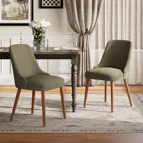 Image of MALOL Dining Chairs Set of 2, Upholstered Dining Room Chair with Wood Legs, High-Back Padded Kitchen Chairs for Dining Room /Restaurant /Cafe, Green