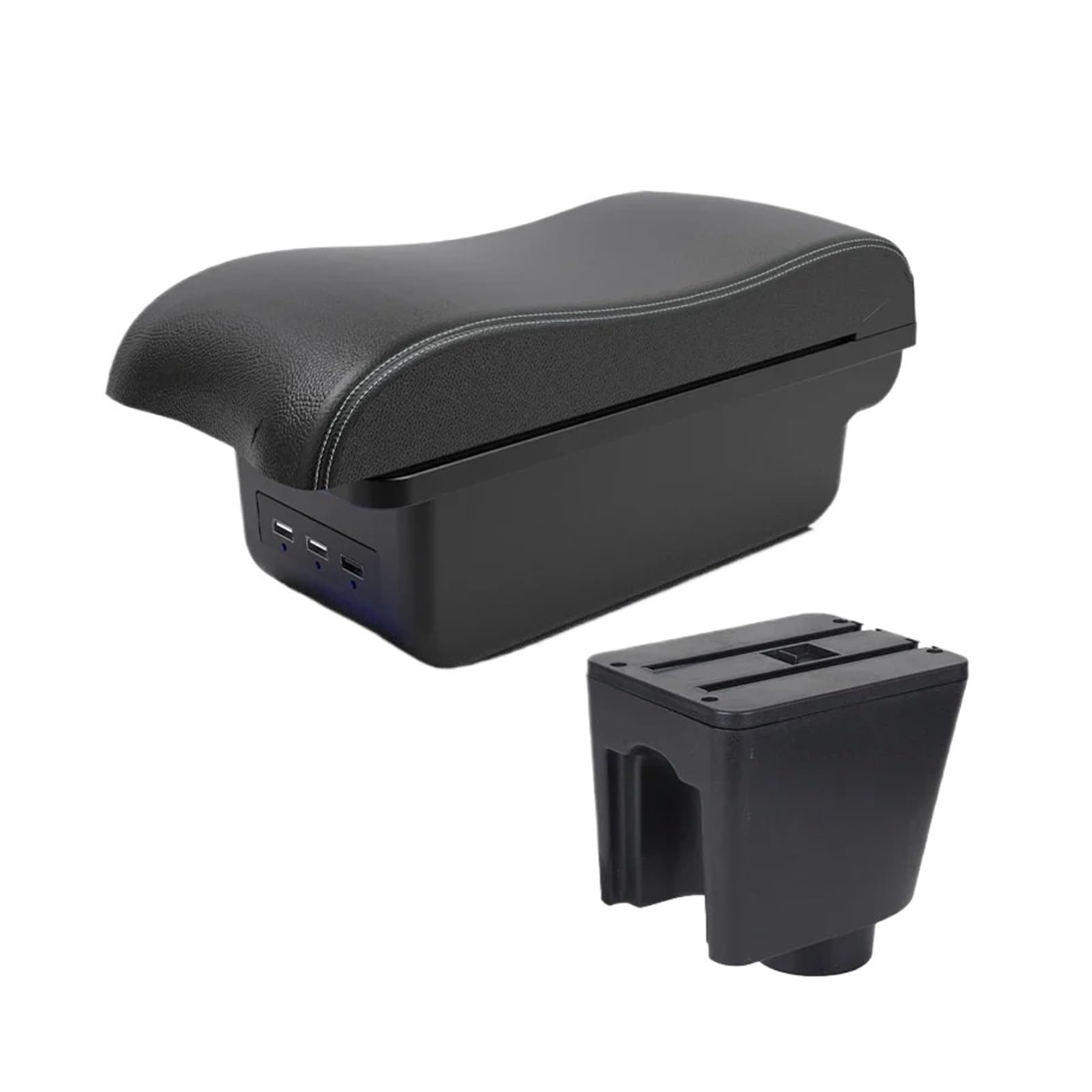 Umdjju B3 Black White 3 Usb For Chevrolet For Aveo For T200 Armrest Modification Car Interior Center Console Double-Layer Storage Box With Usb Accesso Car Centre Console Armrest Box(B3 Black White 3 Usb)