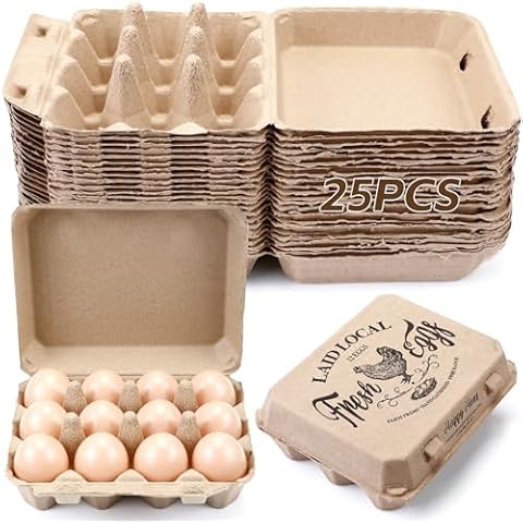 Zhanmai 25 Pcs Natural Paper Pulp Egg Cartons Blank Bulk Square Chicken Egg Cartons 12 Count Dozen Vintage Classical 3 x 4 Style Cardboard Egg Tray for Family Farm Market Storing Cover
