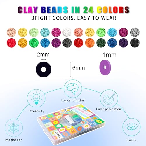 YMSDZHL 6000+Pcs Clay Beads Bracelet Making Kit,24 Color Diy Flat Preppy Beads For Friendship Jewelry Making,Polymer Heishi Beads With Charms Gifts For Teen Girls Crafts For Ages 4-12,Multicolor