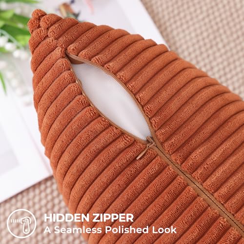 Mecatny Corduroy Decorative Fall Throw Pillow Covers 16x16 Set of 2 for Sofa Living Room, Soft Burnt Orange Neutral Boho Couch Pillow Covers for Home Decor, Rust