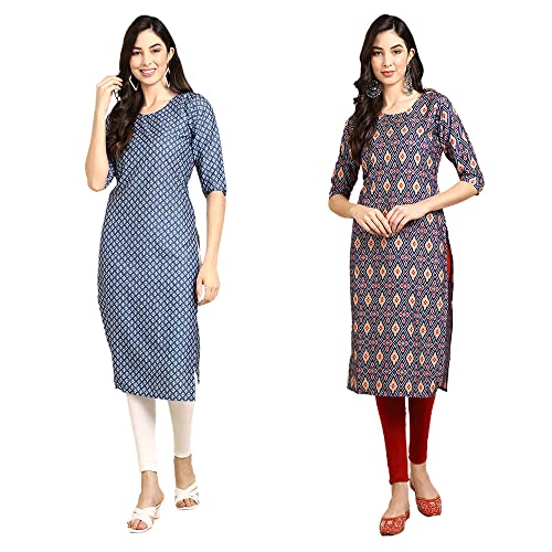 Image of Pinkmint Designer Woman's Crepe Multicolored Straight Kurta [A-355-330]