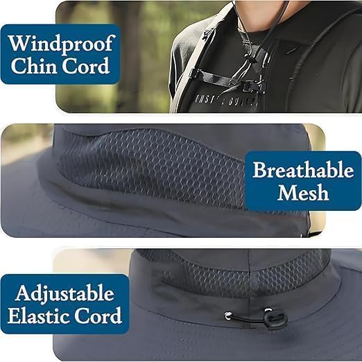 Cappello da pescatore a tesa larga, con 2 ventilatori solari, traspirante, per uomini e donne, pesca all'aperto, campeggio, escursionismo
