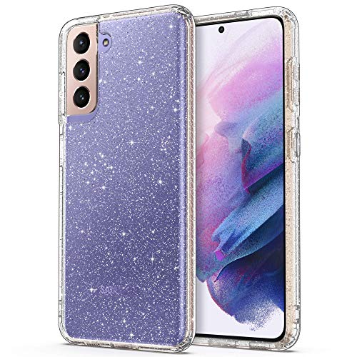 ULAK Coque Galaxy S21 Paillettes, Samsung S21 Transparente Étui Housse Souple Bumper TPU Protection Antichoc Anti-Rayures Coque pour Samsung Galaxy S21 5G 6,2 Pouces, Paillettes