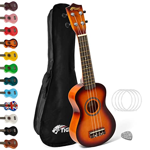 TIGER UK7- Ukulele for Beginners Includes a Gig Bag, Felt Pick, a Set of Spare Pages with Aquila Strings - Sunburst
