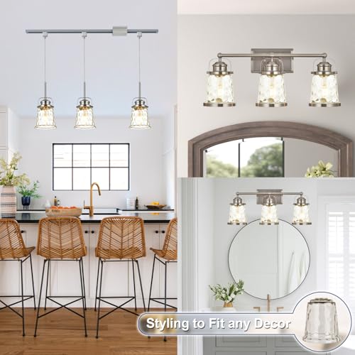 Image of 3 Pack Light Fixtures Replacement, Globe Shaped Hammer Glass Clear Amber Glass Shade for Pendant Light Vanity Wall Sconce, E26 Base 1-5 /8 Inch Fitter