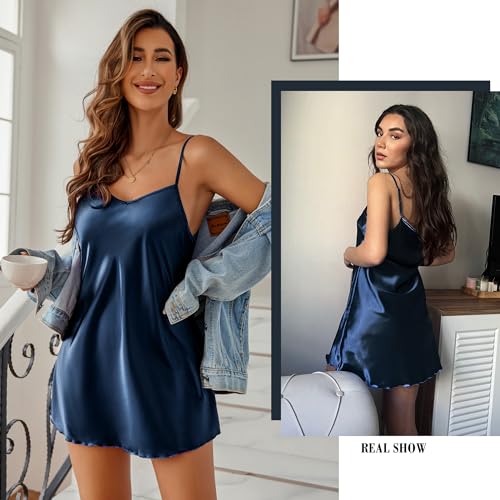Image of Avidlove Satin Nightgowns for Women Silk Slip Dress Sexy Sleepwear | Adjustable spaghetti straps,elegant V neck,flattering mini lingerie dress,comfortable all day wear