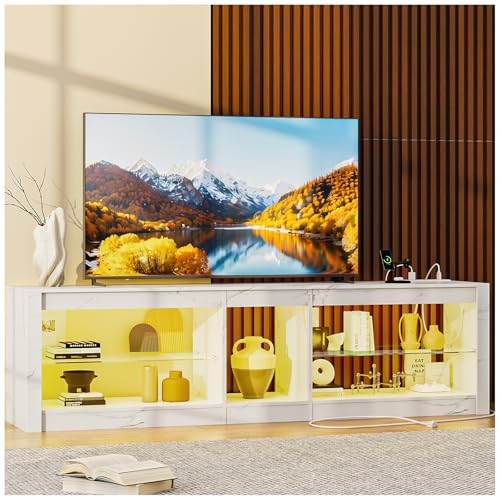 El Mejor Listado de Centro de Tv Top 5. 47 Simple Wisdom Mueble TV,Mueble para TV,140CMmesa para TVs,Centro de Entretenimiento para TVs Apto para TVs de 40 a 75 Pulgadas,con Regleta,Luz LED,Estante de Vidrio...