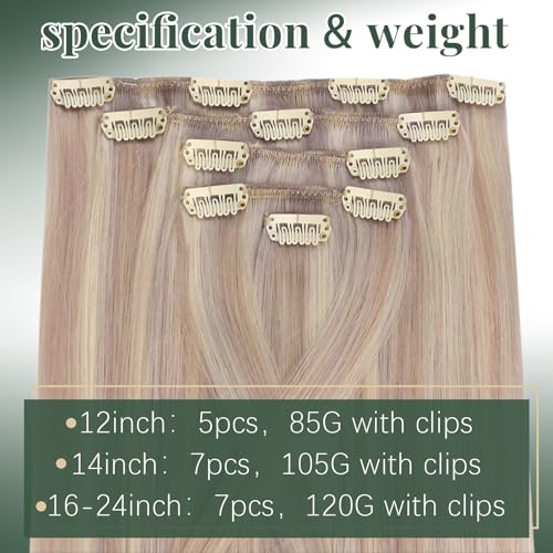 Image of Ugeat Human Hair Clip in Extensions Highlight 12 Inch 5pcs 85g Appearance | Invisible Clip in Hair Extensions Human Hair , Ash Blonde Highlights Bleach Blonde , Shoulder Length