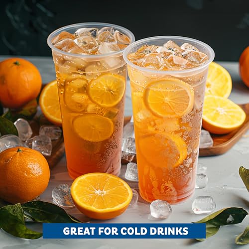 Image of Freshware Clear Plastic Cups [100 Pack - 24 oz] Disposable Cups for Iced Coffee, Smoothie, Milkshake, Cold Drinks