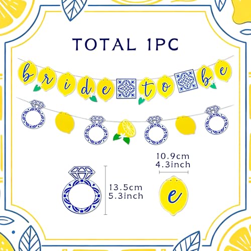Image of Lemon Bridal Decorations Capri Lemon Engagement Banner Blue Tiles And Bride to Be Banner Fruit Theme Bachelorette Party Decoration