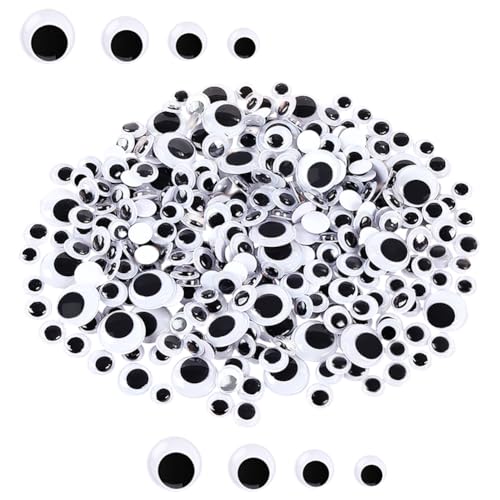 1000pcs Googly Eyes Self Adhesive, Wiggle Googly Eyes for Crafts Small Black Googly Eyes for Decorations 6mm 8mm 10 mm 12mm Mixed Packaging
