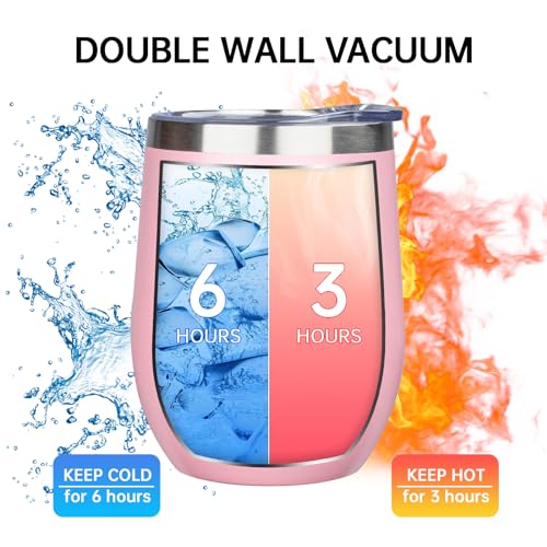 Image of MEZMUT 12oz Insulated Wine Tumbler with Lid Double Wall Vacuum Stainless Steel Wine Glass Coffee Mug Insulated Tumbler Cup for Champaign, Cocktail, Beer (Pink, 1 Pack)