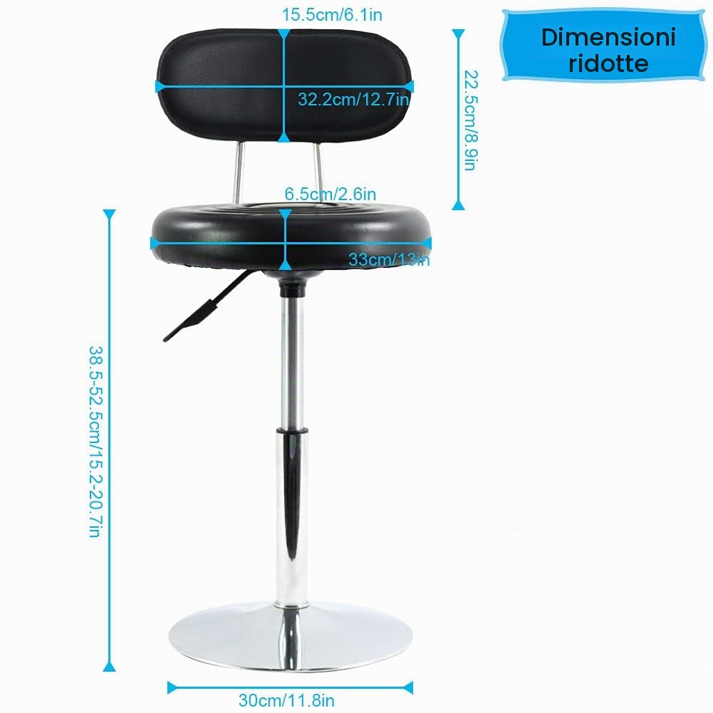 FURWOO Mini Sgabello da lavoro in pelle PU, per parrucchiere, salone di bellezza, per la redazione, per la casa, girevole, con schienale piccolo, colore: nero