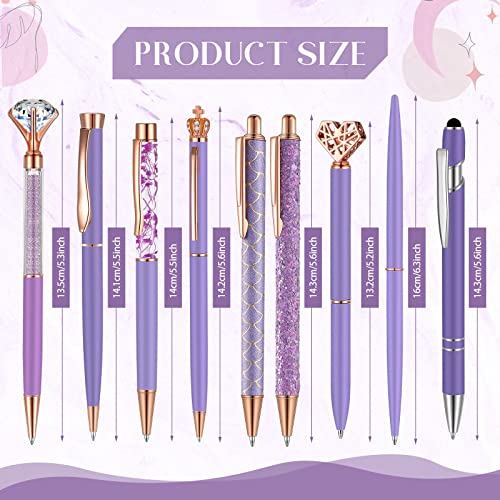 Image of Janmini Metal Crystal Glitter Ballpoint Pen Set 9 Pcs Crystal Glitter Ballpoint Pen for Diary Black Ink Cute Cute Things Novelty Gifts for Women Girls Birthday Home Office (Purple)