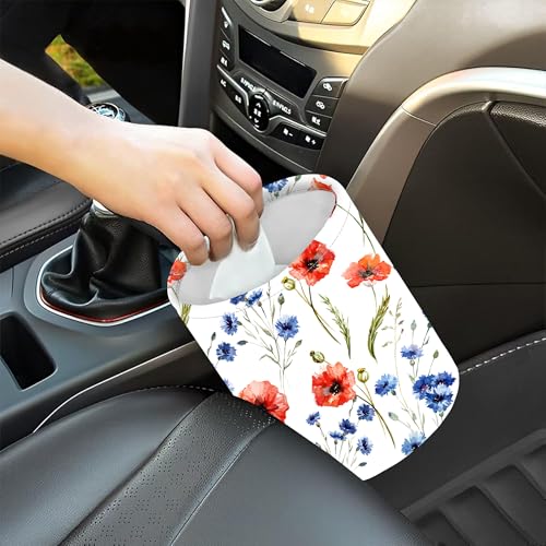 Image of Car Trash Bag Watercolor Red Blue Flowers Waterproof Trash Small Car Can Portable Collapsible Car Garbage Can Hanging for Back Seat Floor or Hanging Headrest Car Decor Road Trip Essentials