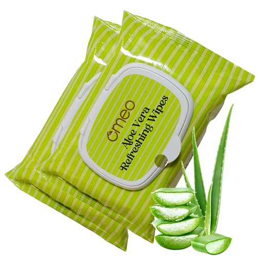 Image of Omeo Aloe Vera Refreshing & Hydrating Wet Wipes, 25N in Each (Pack of 2) | Face Cleansing, Makeup Remover Wipes with Mint Oil & Vitamin E | Sulphate, Paraben & Alcohol Free - Women and Men