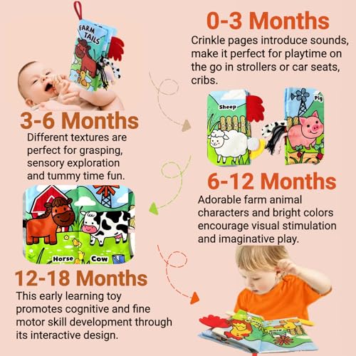 Image of Sensory Baby Books 0-6 Months, Tummy Time Soft Cloth Baby Toys 0-3-4-5-6-7-8-9 6-12 Month Old, Newborn Infant Boy Essentials Gifts Travel Toy Touch and Feel Crinkle Busy Book for Babies Girl