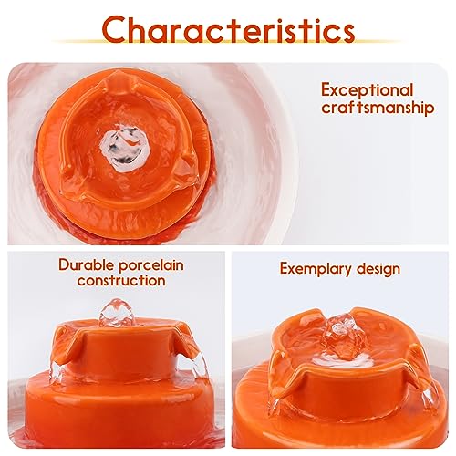 Image of Lawfery Ceramic Cat Water Fountain, 2.1L /70oz Cat Fountain with 3 Carbon Filters and 2 Water Pumps, Cupcake Pet Water Fountain for Cats and Dogs (Orange)