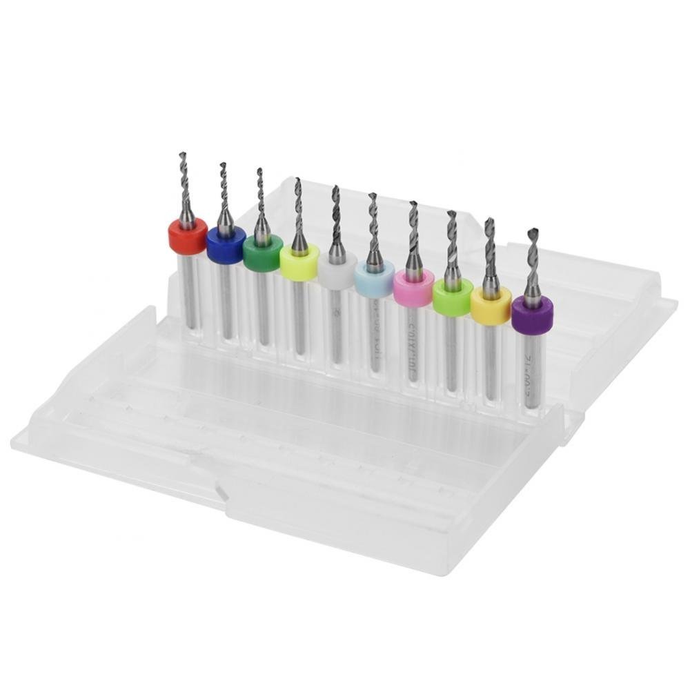 10Pcs Tungsten Carbide Drill Bits Set, 1.1-2.0mm Micro PCB Drill Bits Set, with Storage Box, for PCB Print Circuit Board Jewelry CNC Engraving