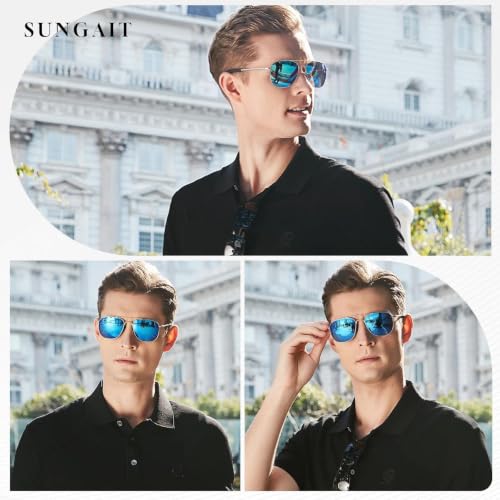 Image of SUNGAIT Real Glass Lens Sunglasses Military Style Pilot Aviator HD Shades with Upgraded Spring Hinge Bayonet Temples