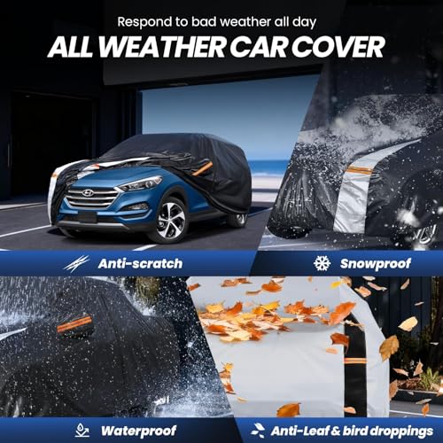 Image of Multi-Layer Car Cover Custom Fit for Hyundai Tucson (ix35)(2015-2026), 100% Waterproof All Weather for Automobiles, Gift with Towel, Heavy Duty Car Covers for Rain Sun UV Protection with Door Zipper