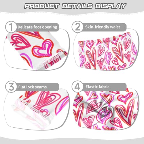 Pink and Red Doodle Hearts Girls Leggings,Workout Leggings for Girls Toddler Athletic Leggings Size for 3-10T3