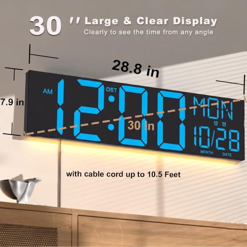 Image of JALL 30 inch Massive Digital Wall Clock for Gym, Wall Clock with Jumbo Number, Remote Operated Extra-Large Display for Church, Gym, Living Room, Blue