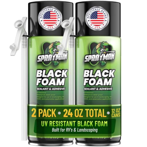 Sprayman Black Waterfall Foam Sealant - (2x12oz) Expanding Polyurethane Pond Foam Sealer UV Resistant Water Proof Spray for Landscape & Exterior Straw Use 2 Pack