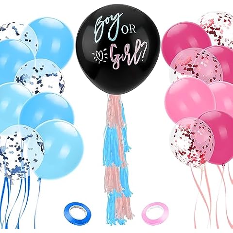 Gender Reveal Balloons Kit 29 Pcs Baby Boy or Girl Balloon Gender Reveal 36 Inch Black, 12" Confetti Balloon Pink Blue Paper Tassel for Gender Reveal Party Supplies Baby Shower Decorations Photo Props Cover
