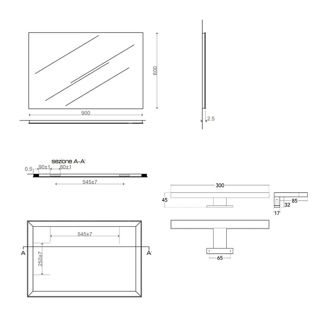 Kiamami Valentina - Specchio Bagno 90X60 E Con Applique Led Cromata