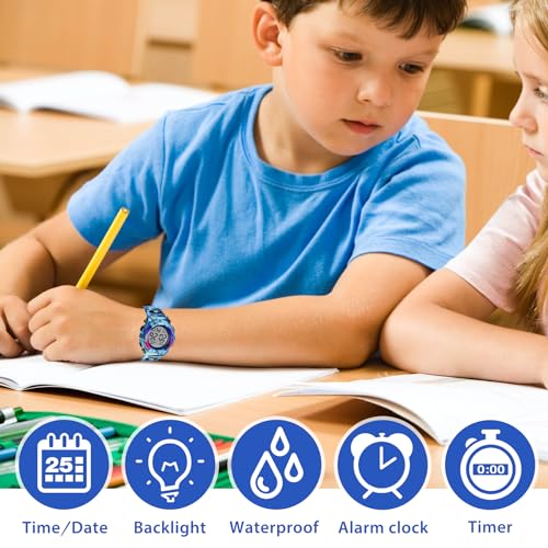 Image of Kids Watch,Boys Watch for 3-15 Year Old Boys,Digital Sport Outdoor Multifunctional Chronograph LED 50 M Waterproof Alarm Calendar Analog Watch for Children with Silicone Band,Kids Gift