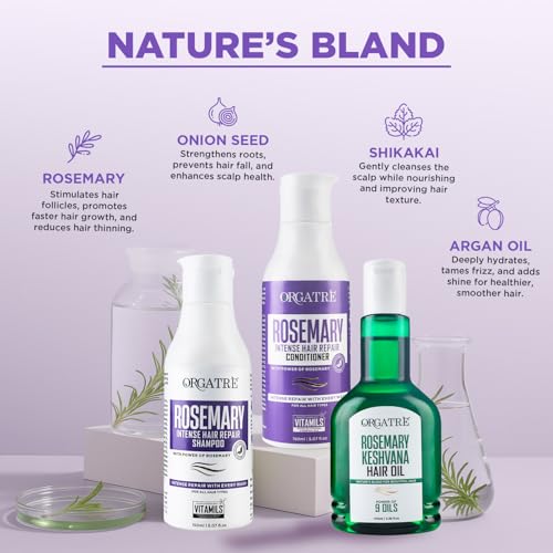 Image of Orgatre 3 Step Kit - Rosemary Shampoo, Conditioner & Hair Oil For Hair Growth | Nourishes & Strengthen Hair Follicles | All Hair Types Dermatologically Tested