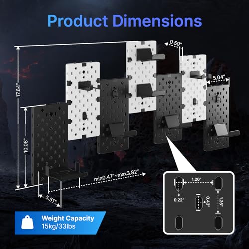 Image of PEGZONE Controller and Headphone Holder Wall Mount, Modular Gaming Pegboard with Accessories, Controller Stand for Xbox PS5 PS4 Switch, Video Game Storage, Disc Shelf, 7pcs Pegboard, Black & White